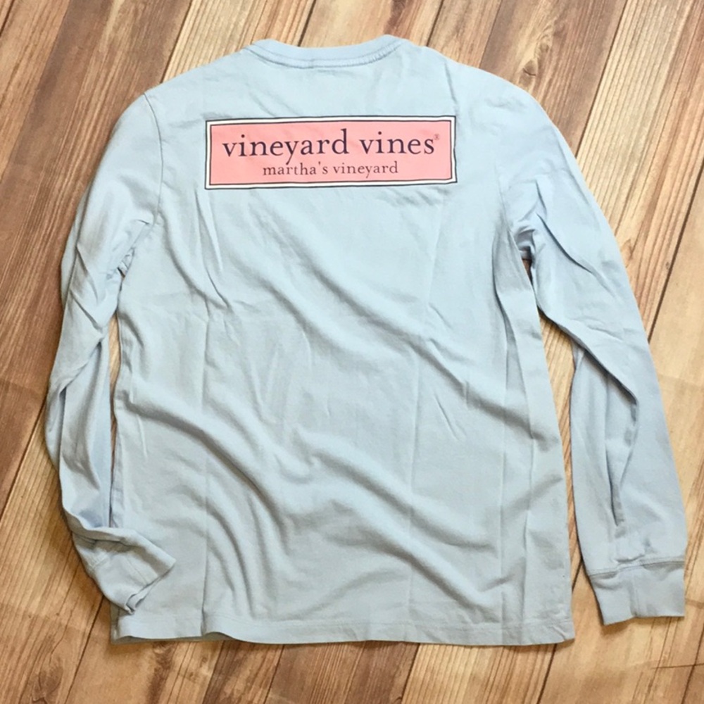 Vineyard Vines Long Sleeve Tee Shirt in Light Blue with Pink